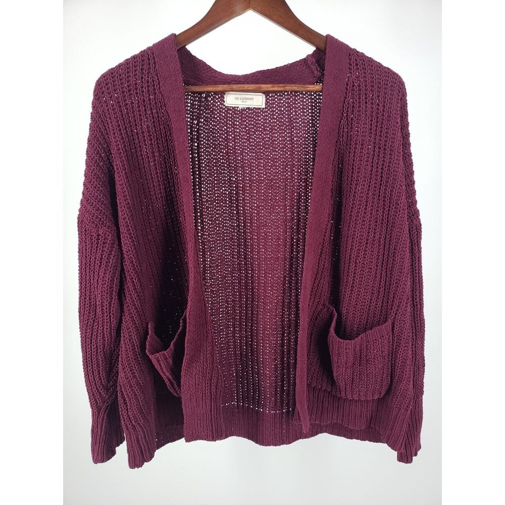 No Comment‎ Regular Sz M Sweater Cardigan Long Sleeve Open Front Raspberry Tunic